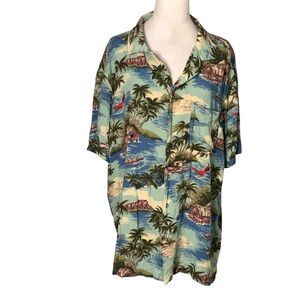 Faherty Men’s XL Multicolor Hawaiian Tropical Beach Scene Shirt Button Front
